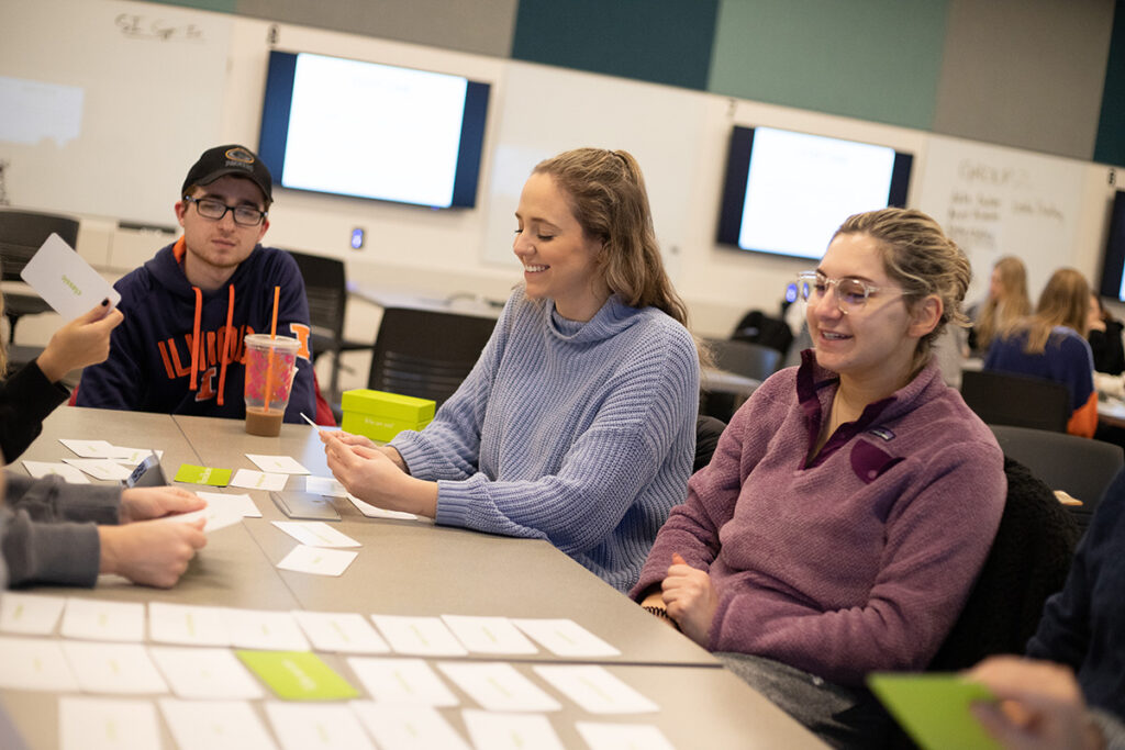Advertising class doing brand sort card exercise