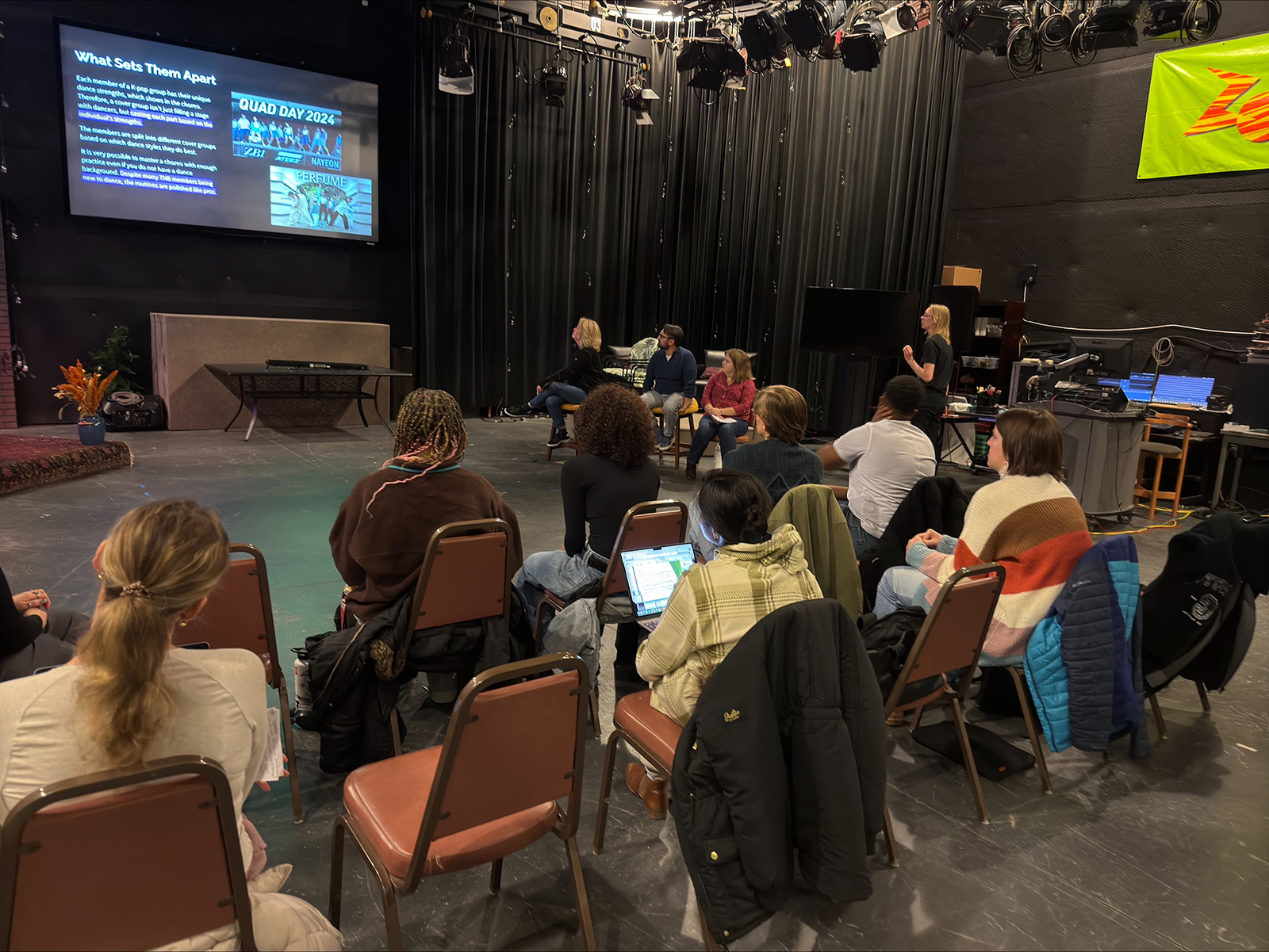 Journalism student Adrien Reetz makes his pitch for a short documentary to the Prairie Fire production team.
