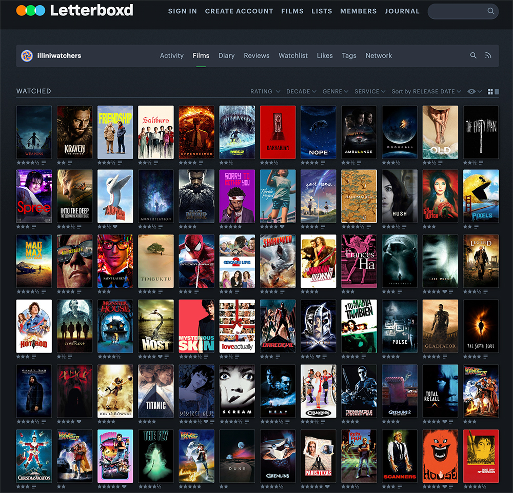 The Illini Watchers' Letterboxd page
