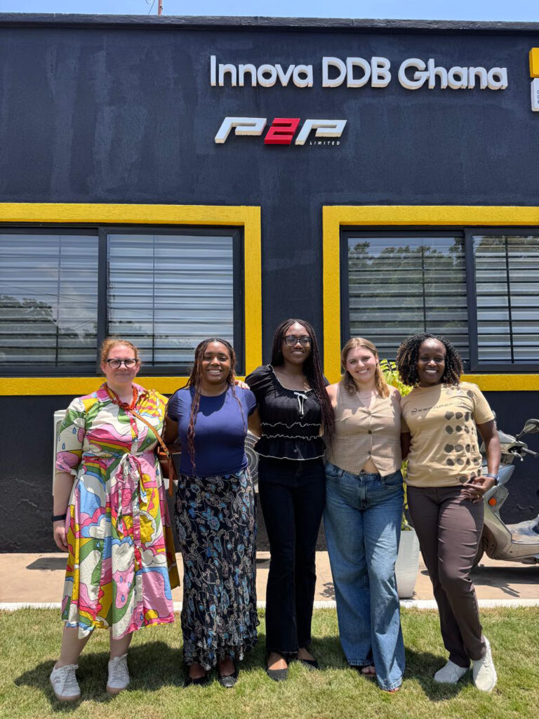 Advertising students with Marisa Peacock outside Innova DDB Ghana